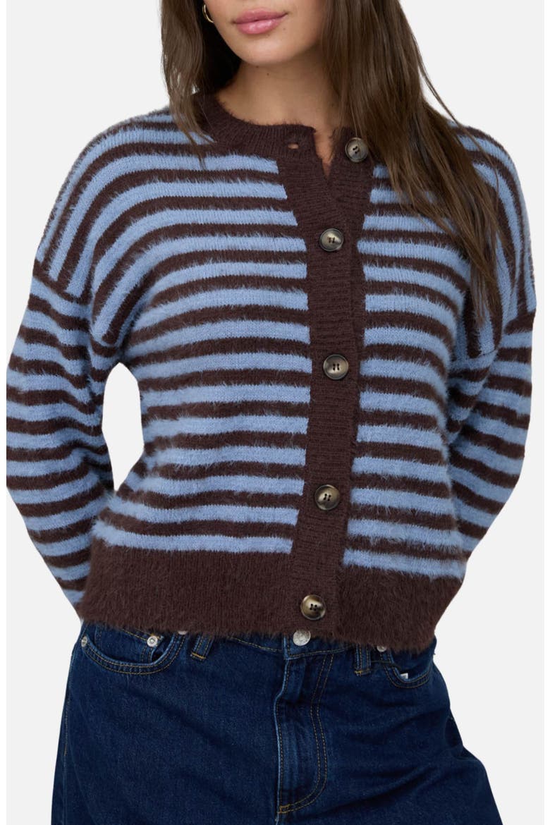 Striped Fuzzy Cardigan, Main, color, CHOCOLATE BROWN