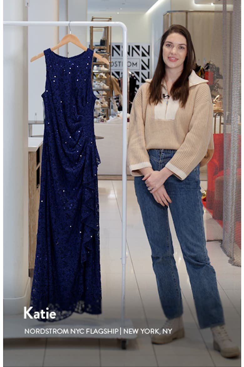 Sequin Ruched Ruffle A-Line Gown video