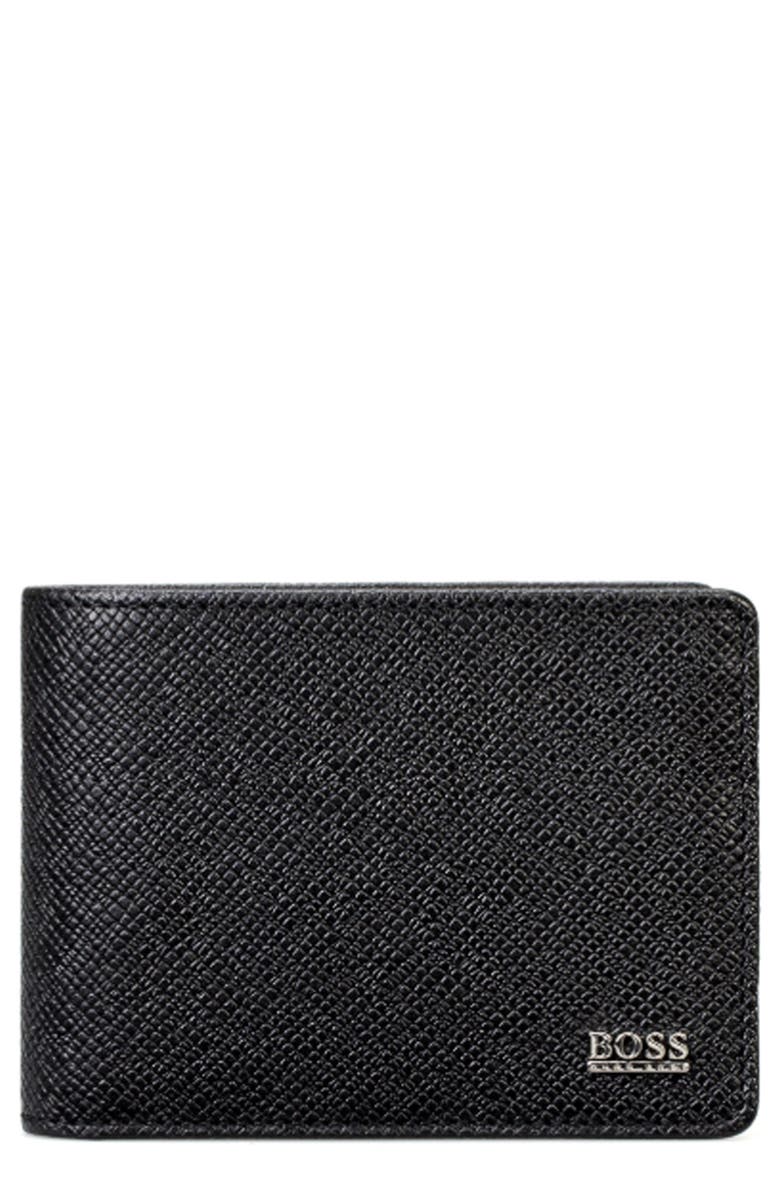 BOSS 'Signature' Bifold Calfskin Leather Wallet, Main, color,