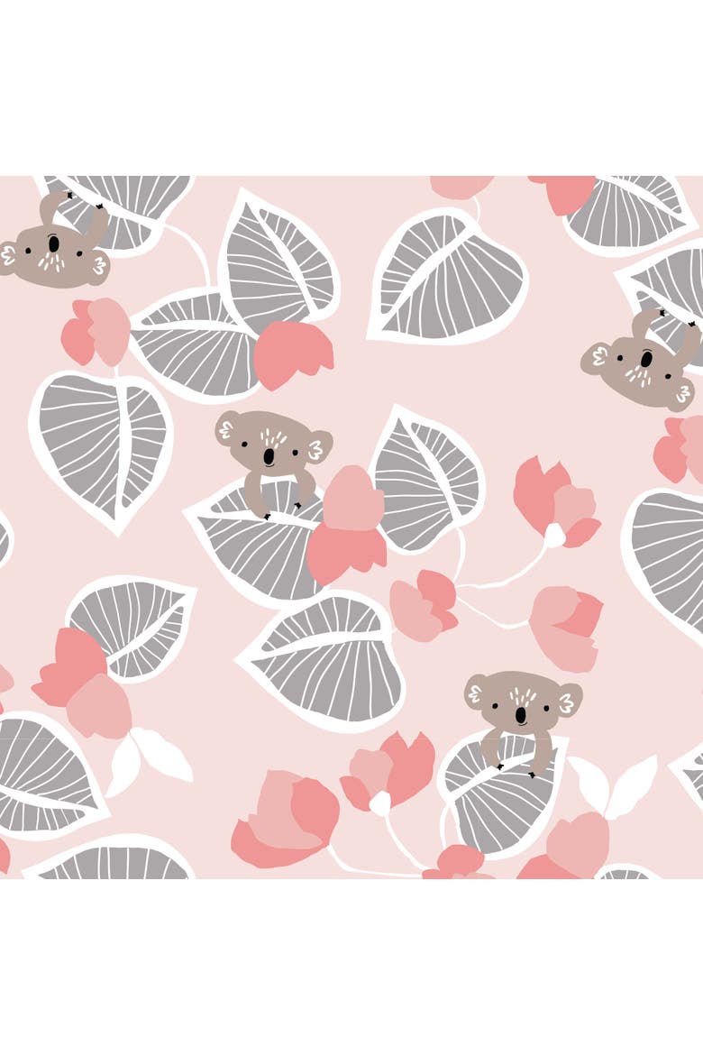 Calypso Koala with Leaf Print 100% Cotton Fitted Crib Sheet, Alternate, color, Pink