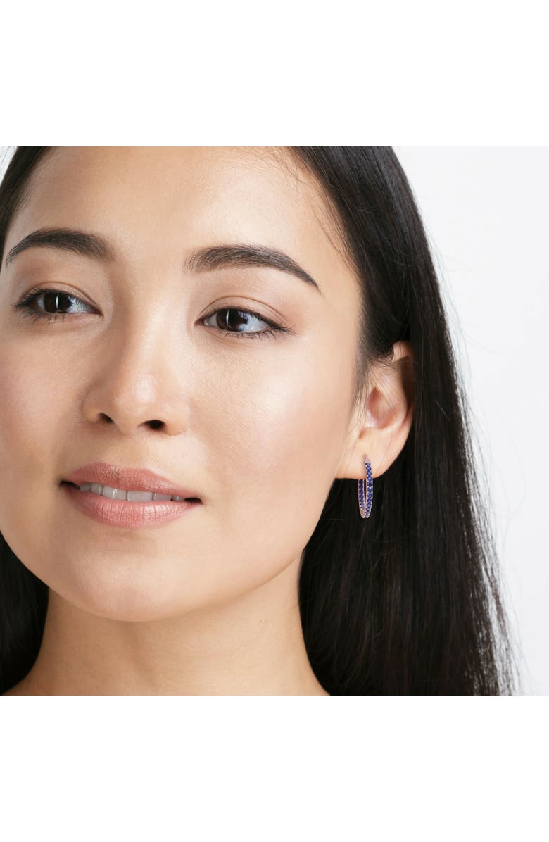 Julianna B. Lab-Created Blue Sapphire Hoop Earrings, Alternate, color, Lab-Created Sapphire