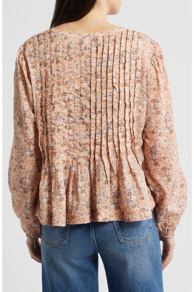 Floral Print Pintuck Cotton Top, Alternate, color, PINK FLORAL