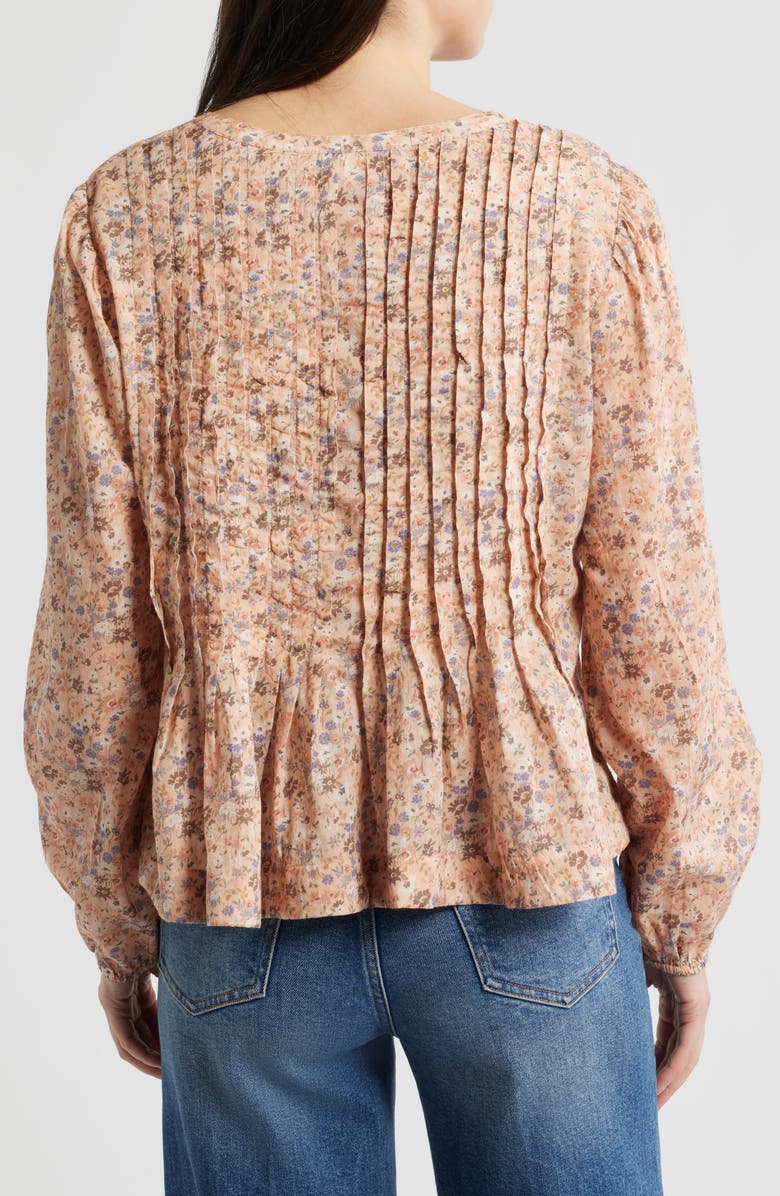 Lucky Brand Floral Print Pintuck Cotton Top, Alternate, color, Pink Floral
