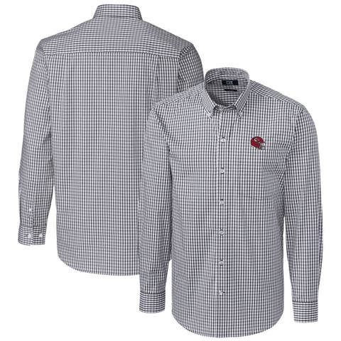 Men's Cutter & Buck  Charcoal Kansas City Chiefs Helmet Easy Care Stretch Gingham Long Sleeve Button-Down Shirt