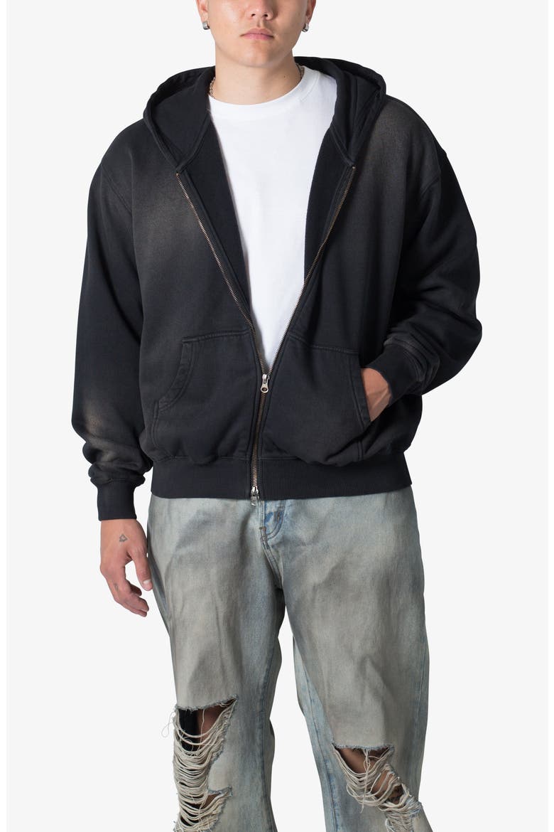 Basic Faded Cotton Zip-Up Hoodie, Alternate, color, WASHED BLACK