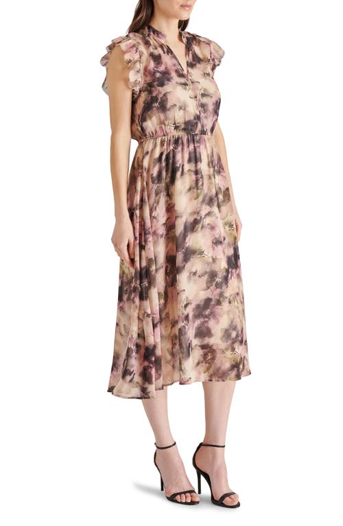 STEVE MADDEN STEVE MADDEN ALLEGRA ABSTRACT PRINT RUFFLE CHIFFON MIDI DRESS 
