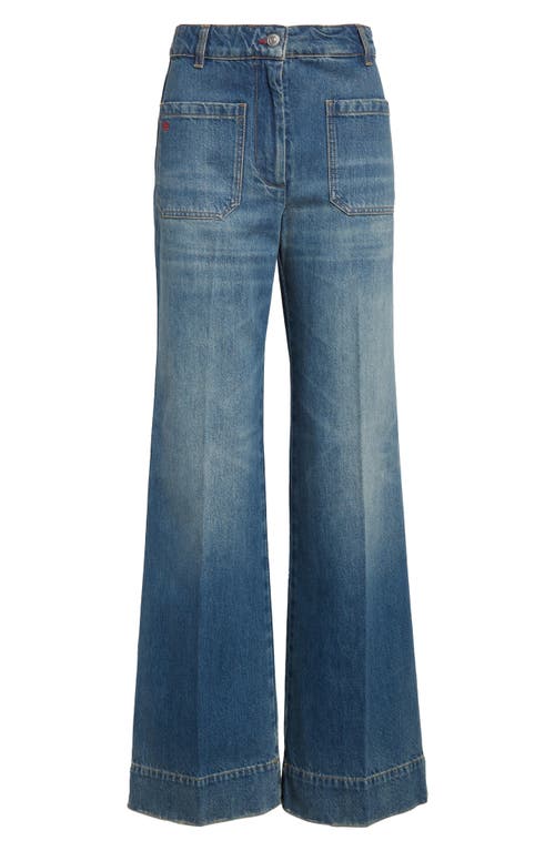 Victoria Beckham 'alina' Blue Jeans With Pockets And Logo Applied On The Front In Blue