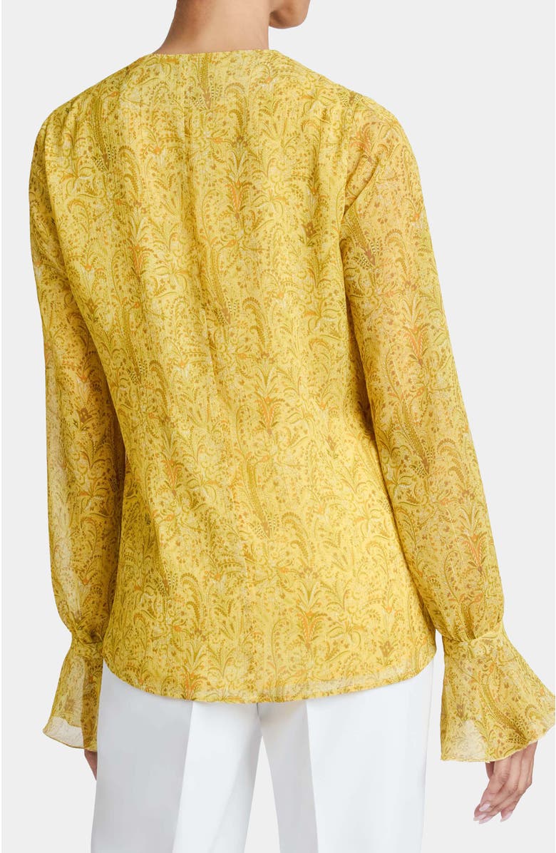 Santorelli RUE Long Sleeve Blouse with Ruffled Cuffs in Paisley Printed Crinkle Georgette, Alternate, color, Chamomile Multi