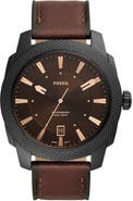 Fossil Machine Leather Strap Watch, 49mm