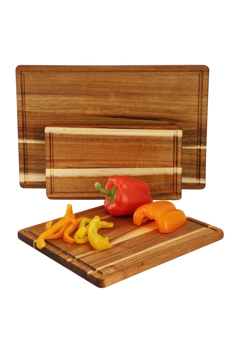 Megachef 3 Piece 7 Inch, 10 Inch, and 17 Inch Acacia Wood Cutting Board Set with Juice Grooves, Main, color, Acacia