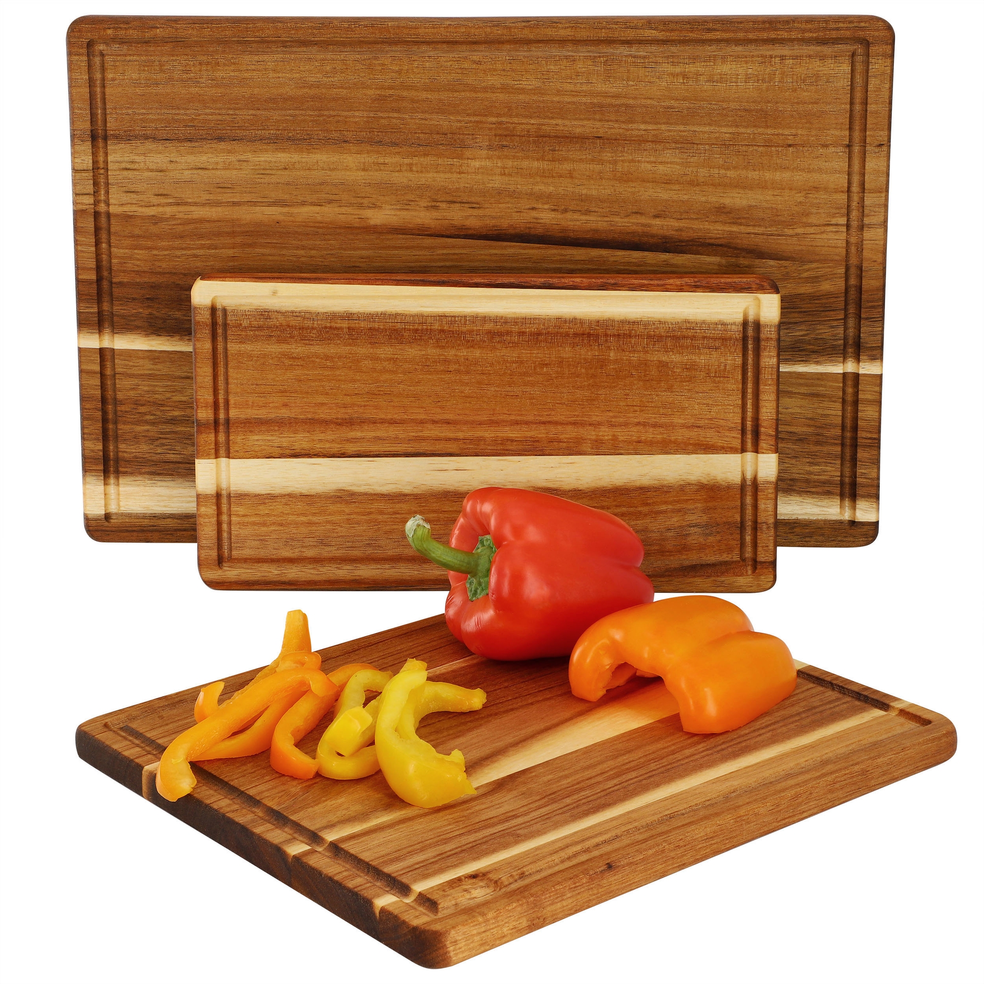 Megachef 3 Piece 7 Inch, 10 Inch, and 17 Inch Acacia Wood Cutting Board Set with Juice Grooves - Acacia
