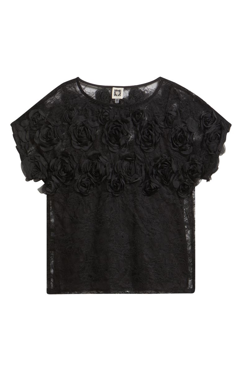 Anne Klein Rosettes & Lace Top, Alternate, color, Asphalt