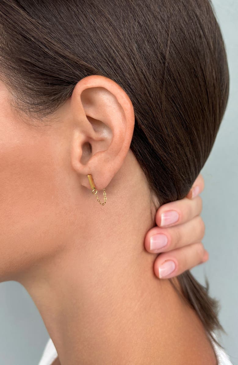 Adornia Set of 2 18K Gold Plated Bar Stud & Front/Back Earrings, Alternate, color, Gold