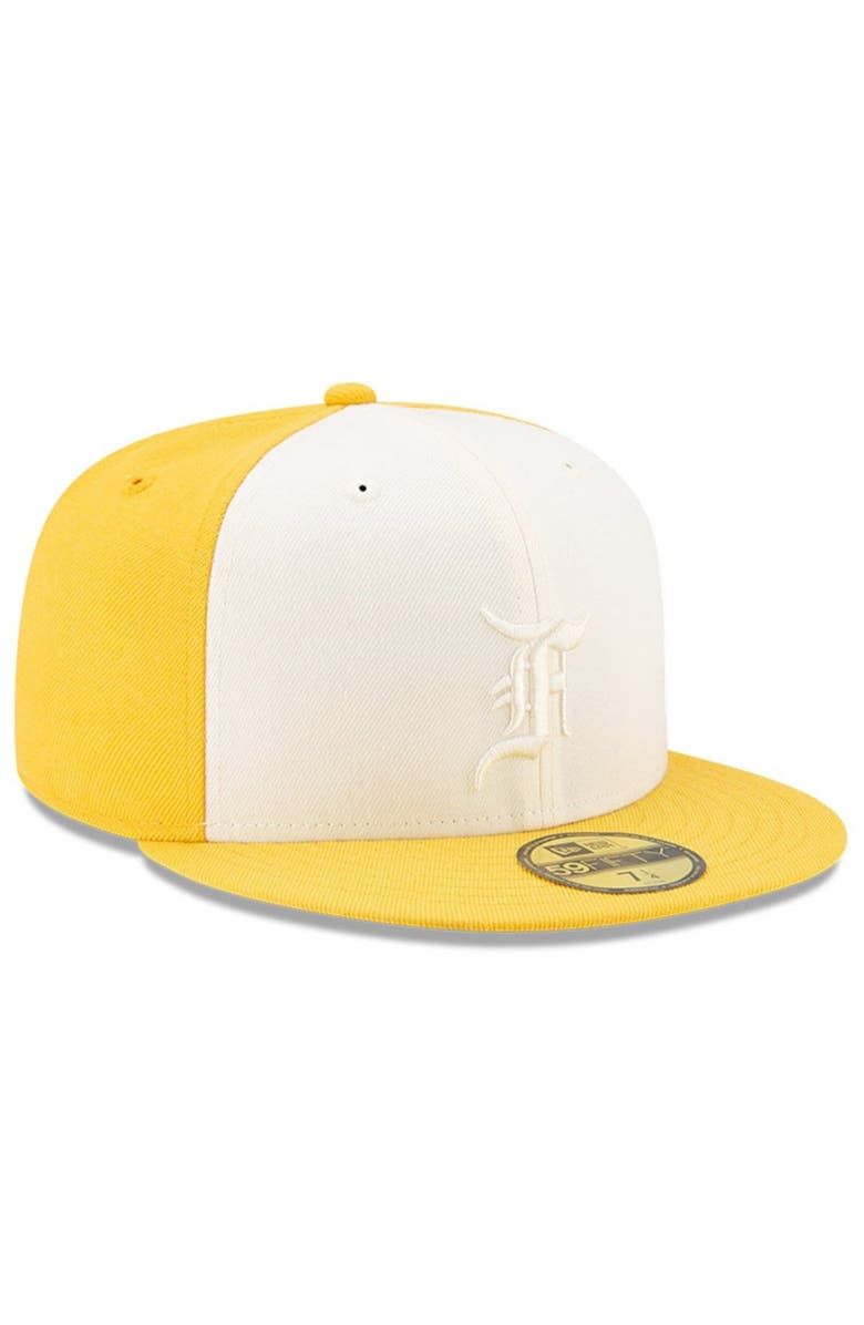 New Era x Fear of God Men's New Era x Fear of God Cream/Gold Essentials Trucker 59FIFTY Fitted Hat, Alternate, color, 