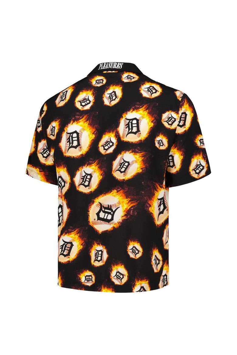 Men's PLEASURES  Black Detroit Tigers Flame Fireball Button-Up Shirt, Alternate, color, Black