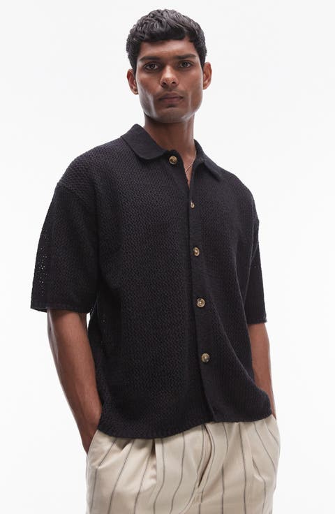Short Sleeve Knit Button-Up Shirt
