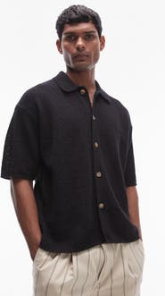 Topman Short Sleeve Knit Button-Up Shirt