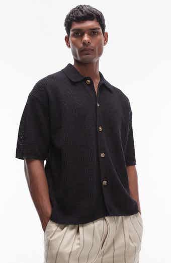 Short Sleeve Knit Button-Up Shirt