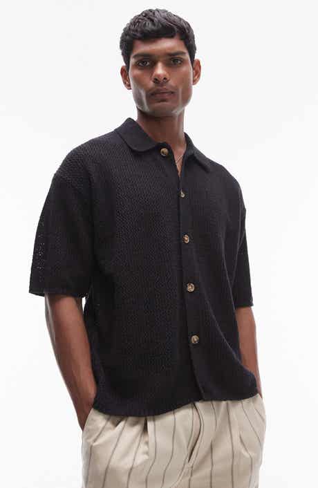 Short Sleeve Knit Button-Up Shirt