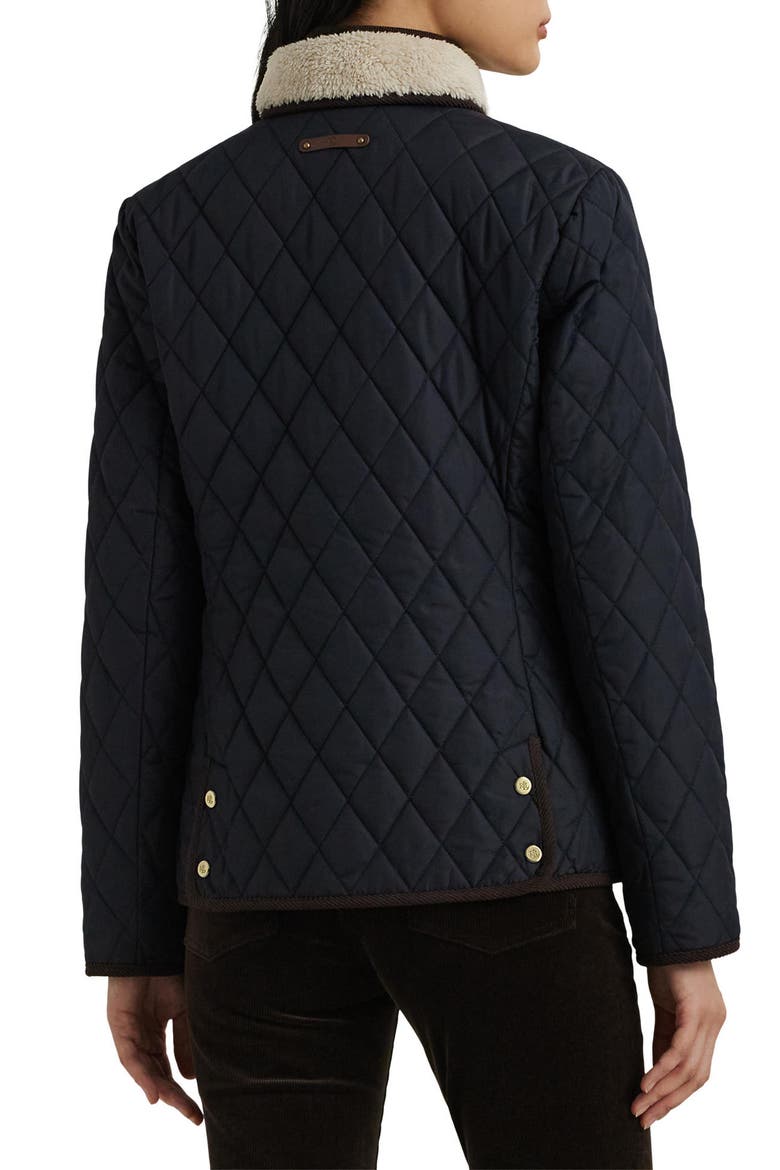 Quilted Faux Shearling Collar Jacket, Alternate, color, DARK NAVY/ DARK NAVY
