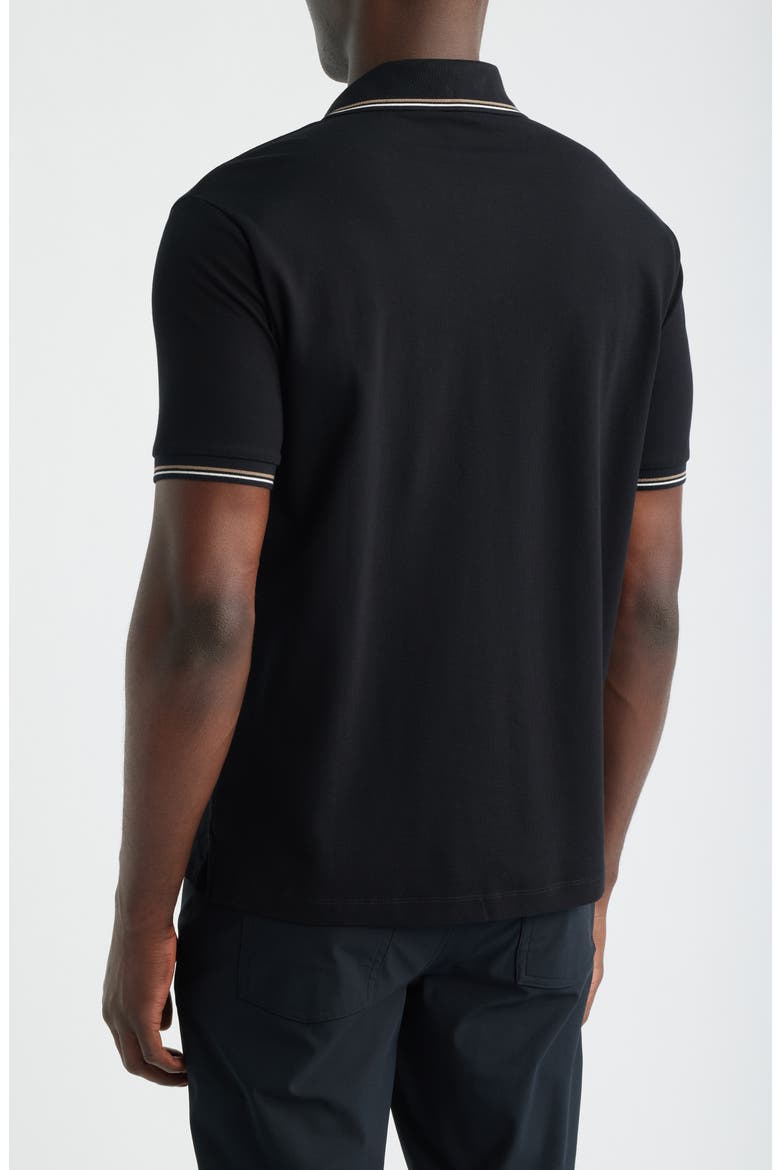 Tipped Cotton Polo Shirt, Alternate, color, SOLID BLACK