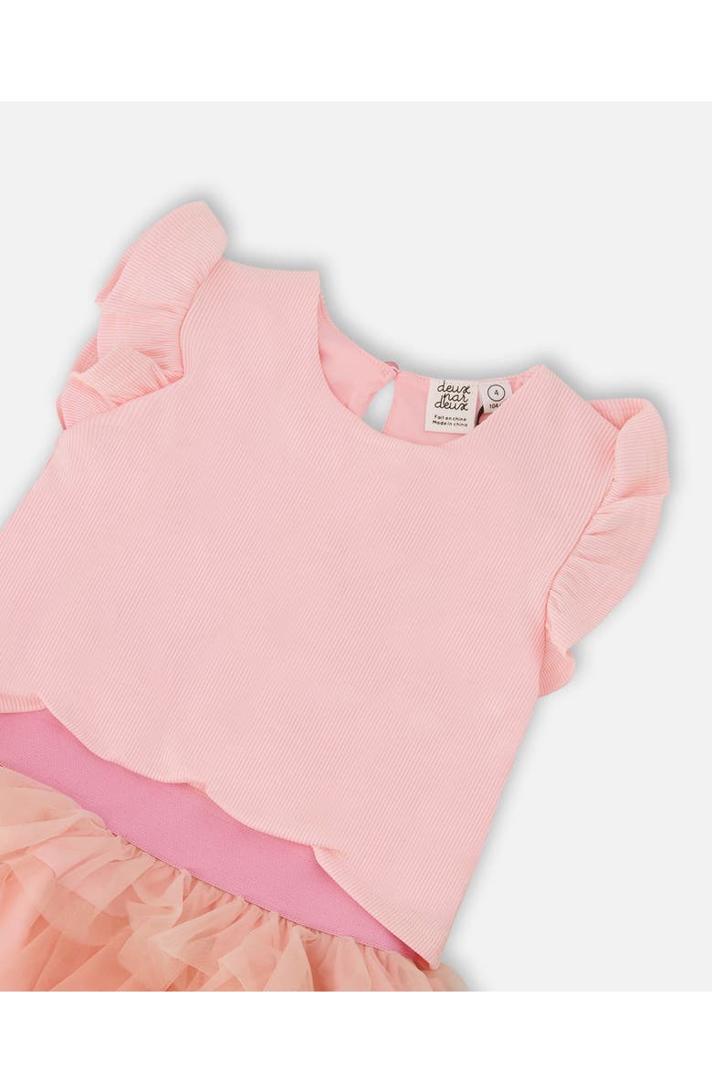 Deux par Deux Bi-Material Short Flutter Sleeve Dress, Alternate, color, Pale Rose