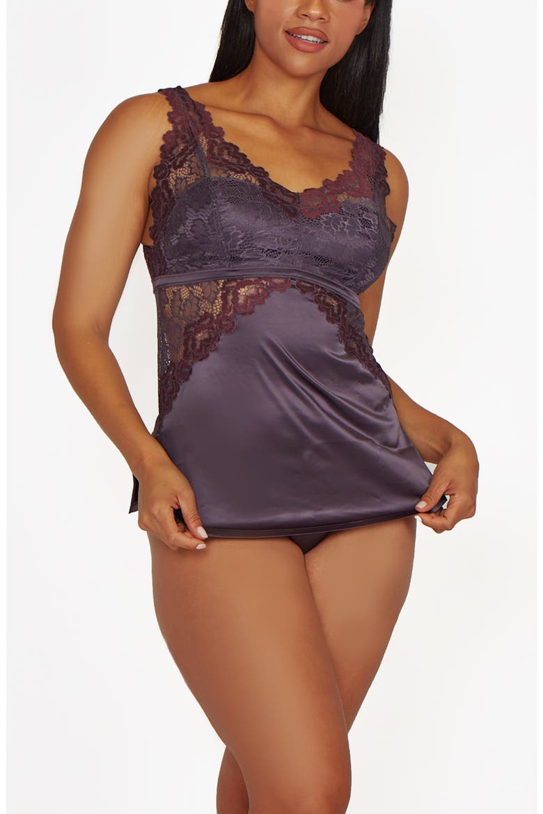 Lace Overlay Satin Camisole Sleep Set, Main, color, Magnet