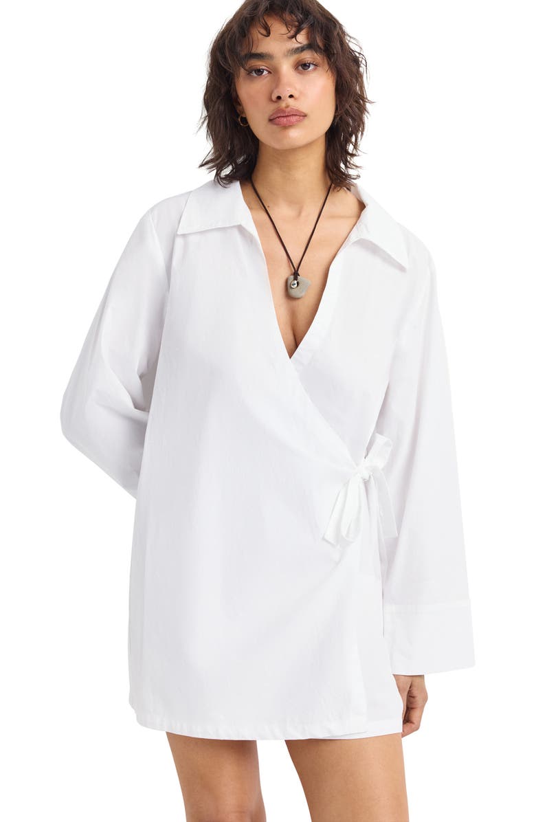 Vitamin A<sup>®</sup> Elodie Long Sleeve Organic Cotton Wrap Cover-Up Dress, Alternate, color, White