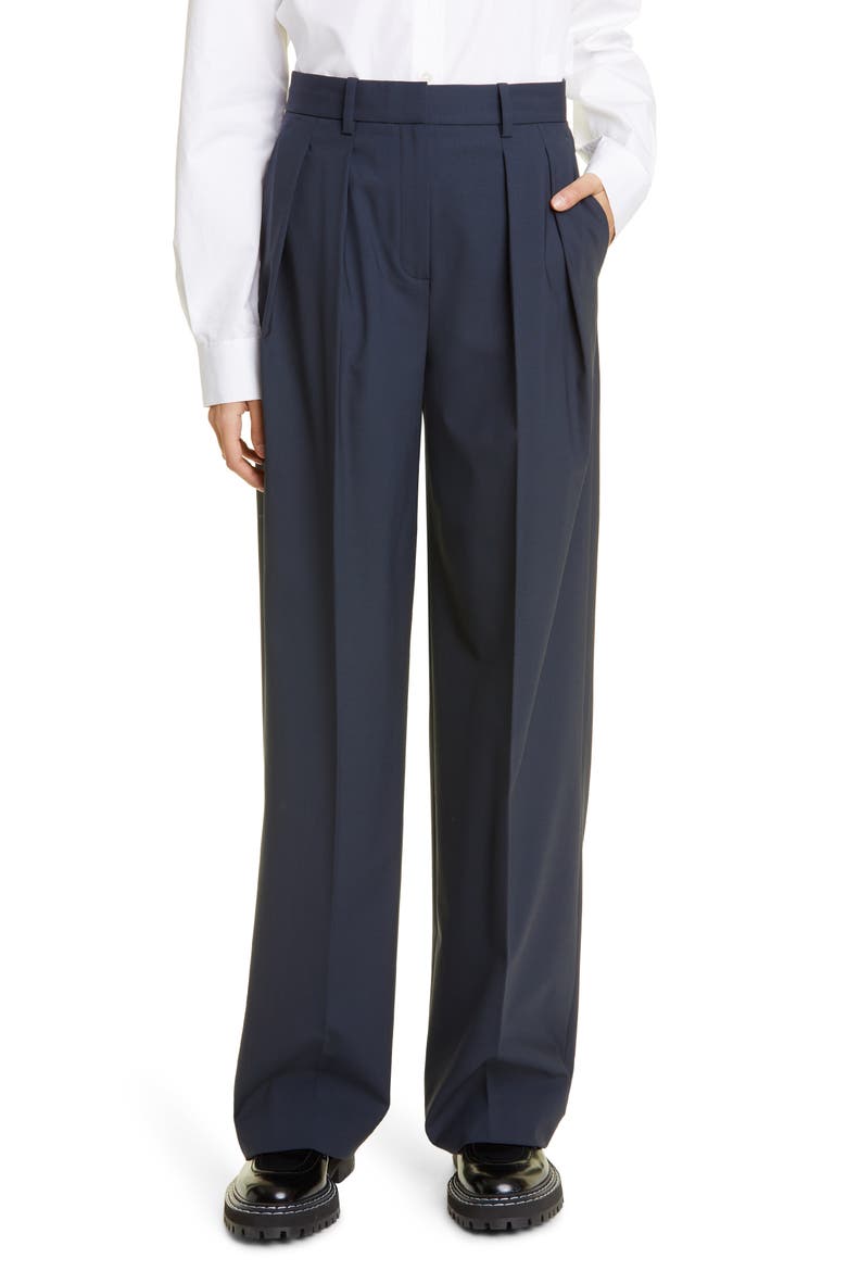 New T Double Pleated Stretch Wool Pants, Main, color, NOCTURNE NAVY