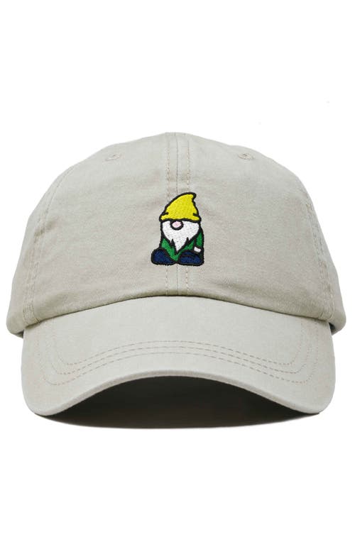 Dalix Gnome Embroidered Dad Hat In Washed Stone White