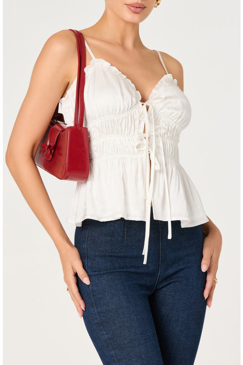 Fabiola Shirred Tie Front Button-Up Peplum Top, Alternate, color, WHITE