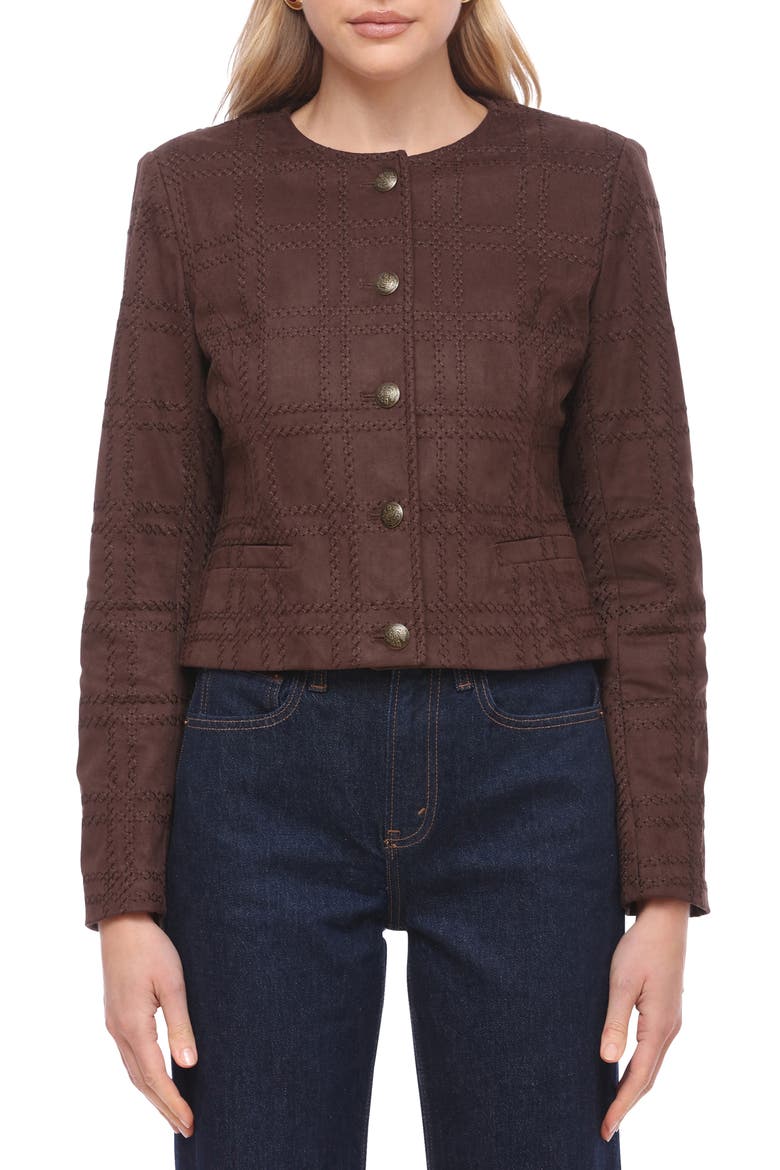 Faux Suede Crop Jacket, Main, color, BITTER