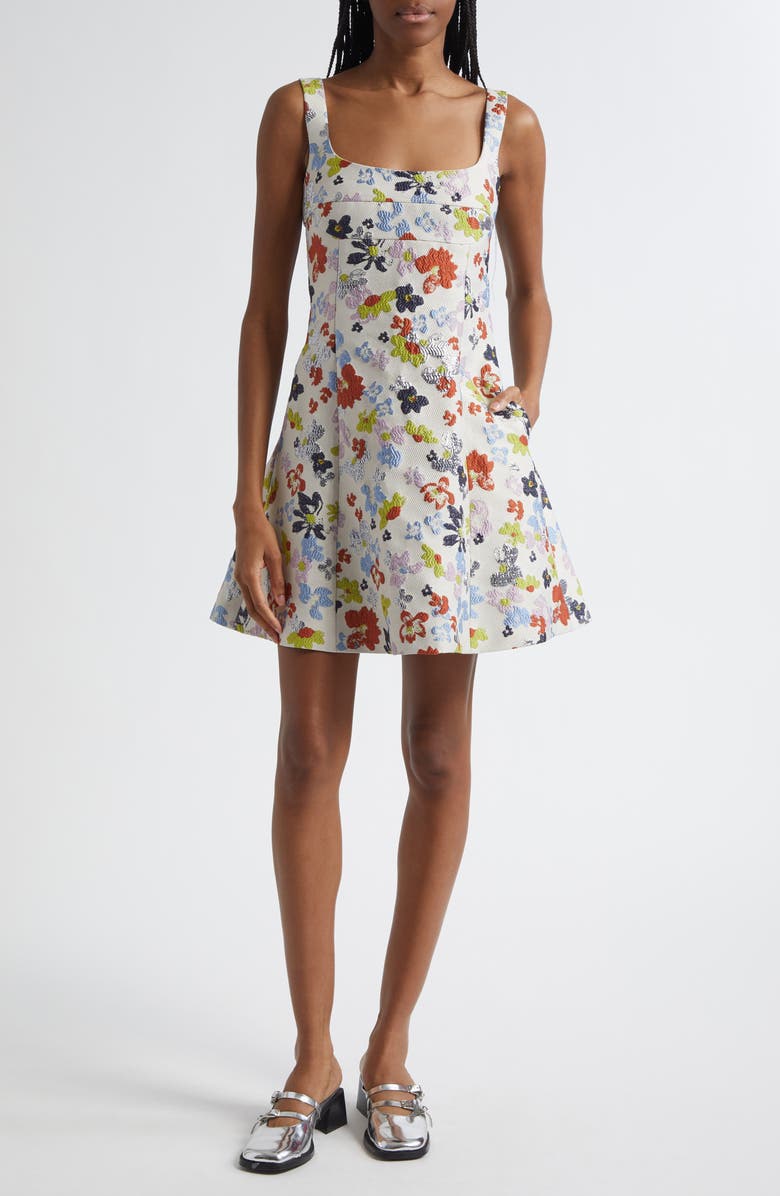 Stine Goya Metallic Floral Jacquard Minidress, Main, color, Skyfall Flowers
