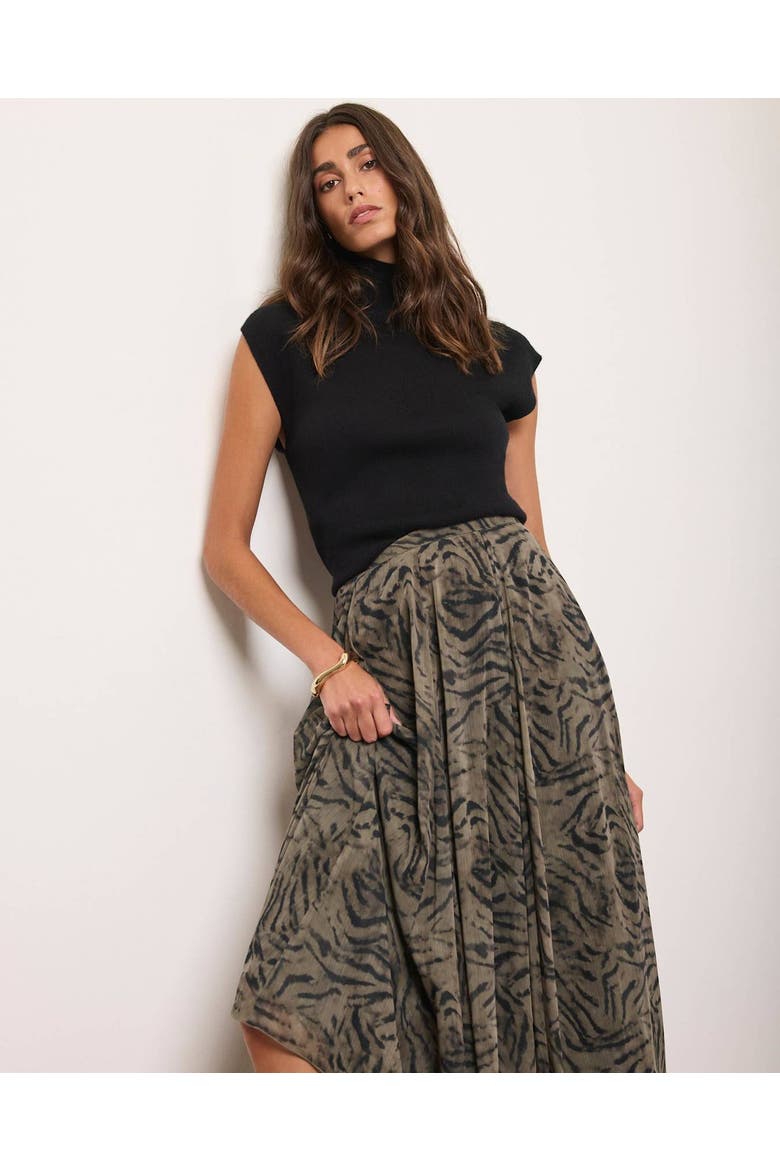 Flowy Printed Midi Skirt, Alternate, color, Brown