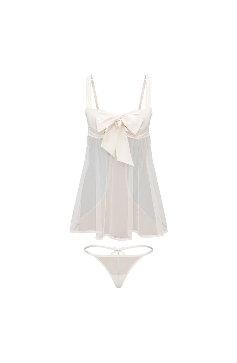Adore Me Bessima Babydoll & G-String Set Lingerie, Alternate, color, White