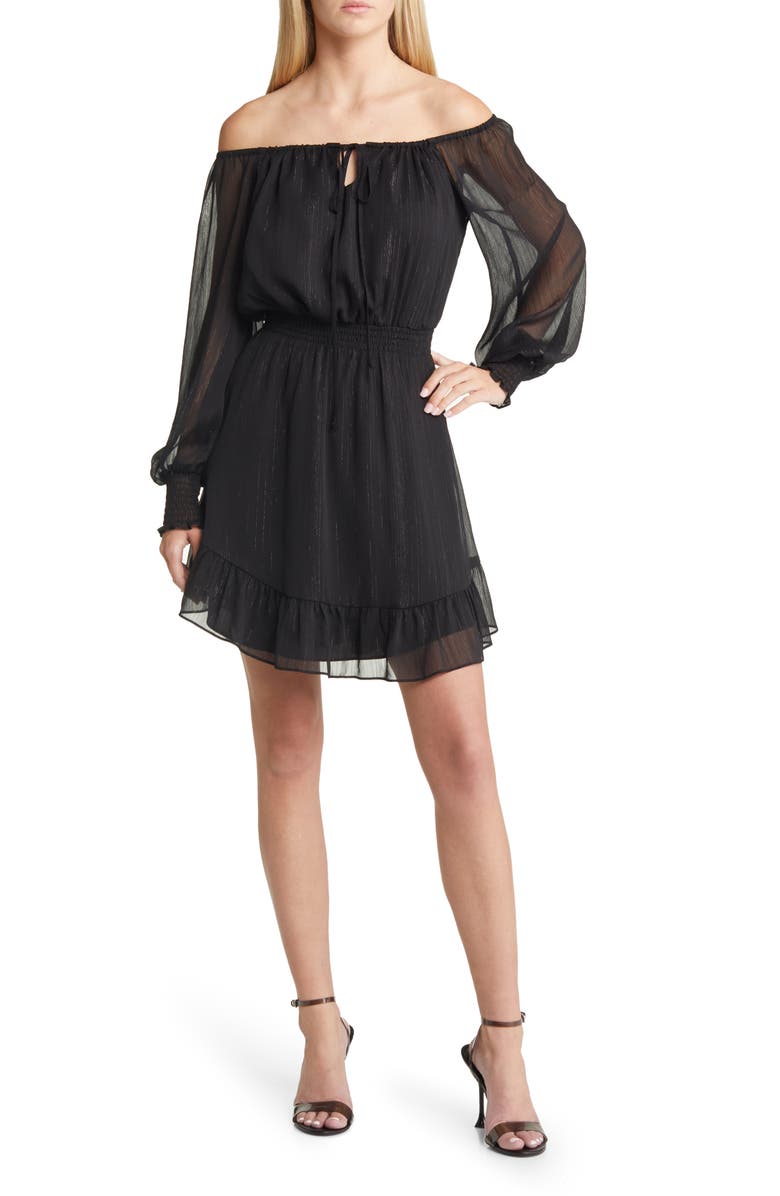 Charles Henry Metallic Off the Shoulder Long Sleeve Minidress, Main, color, 