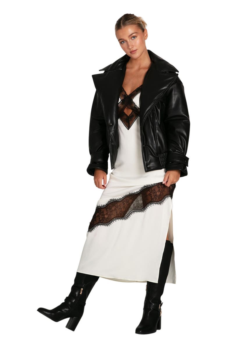 Belle & Bloom Love Drunk Leather Bomber, Main, color, Black