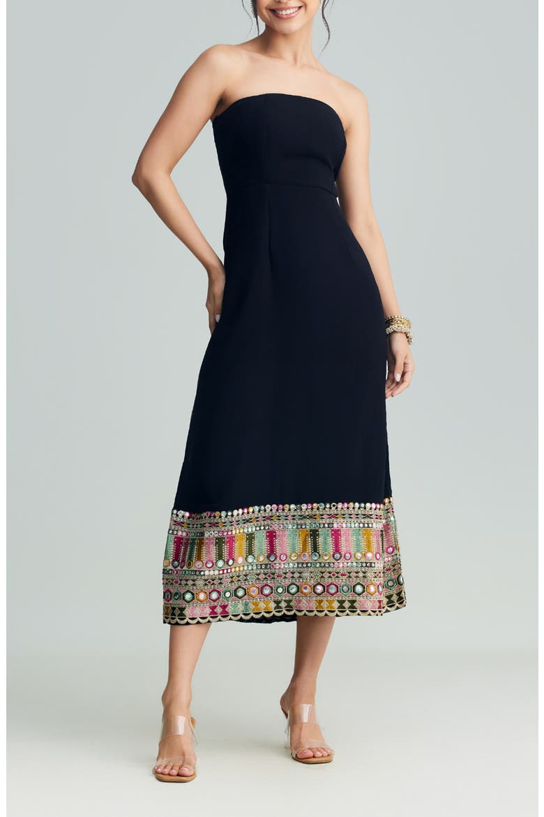 Sierra Strapless Midi Dress, Main, color, BLACK