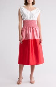 AREA STARS Kelli Shantung Colorblock Midi Dress