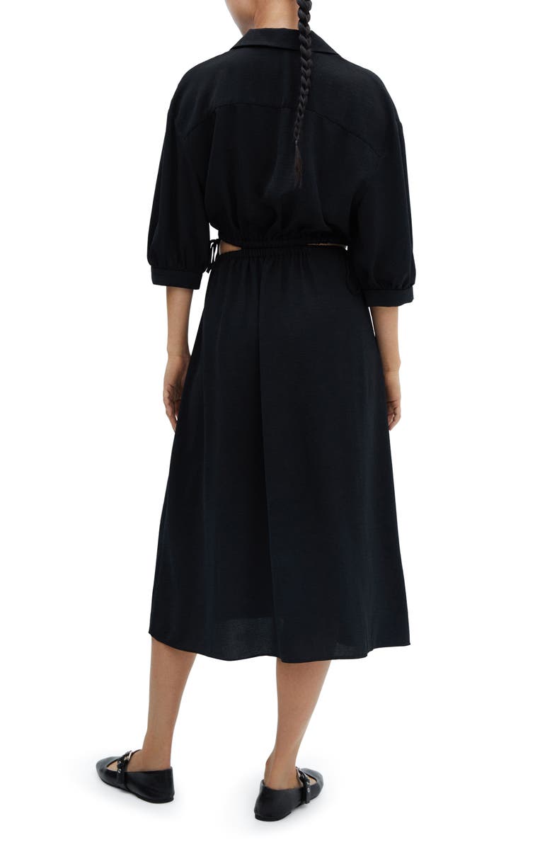 MANGO Cutout Drawstring Waist Midi Shirtdress, Alternate, color, 