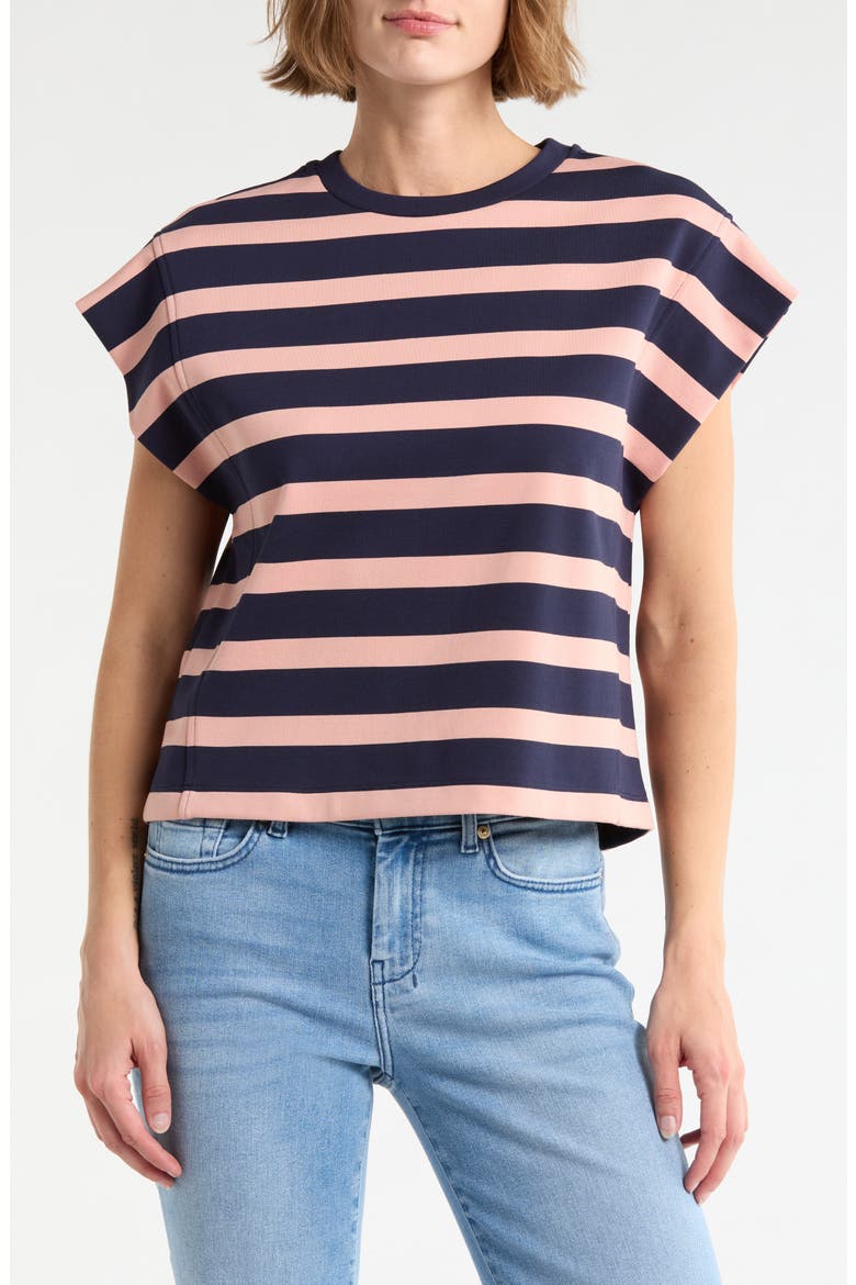 Stripe Cap Sleeve Top, Main, color, NAVY/ PINK