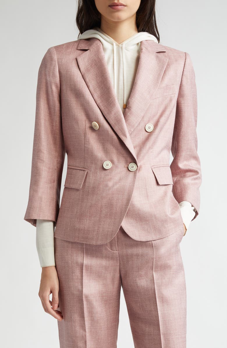 Eleventy Crop Double Breasted Virgin Wool, Silk & Linen Blazer, Main, color, 