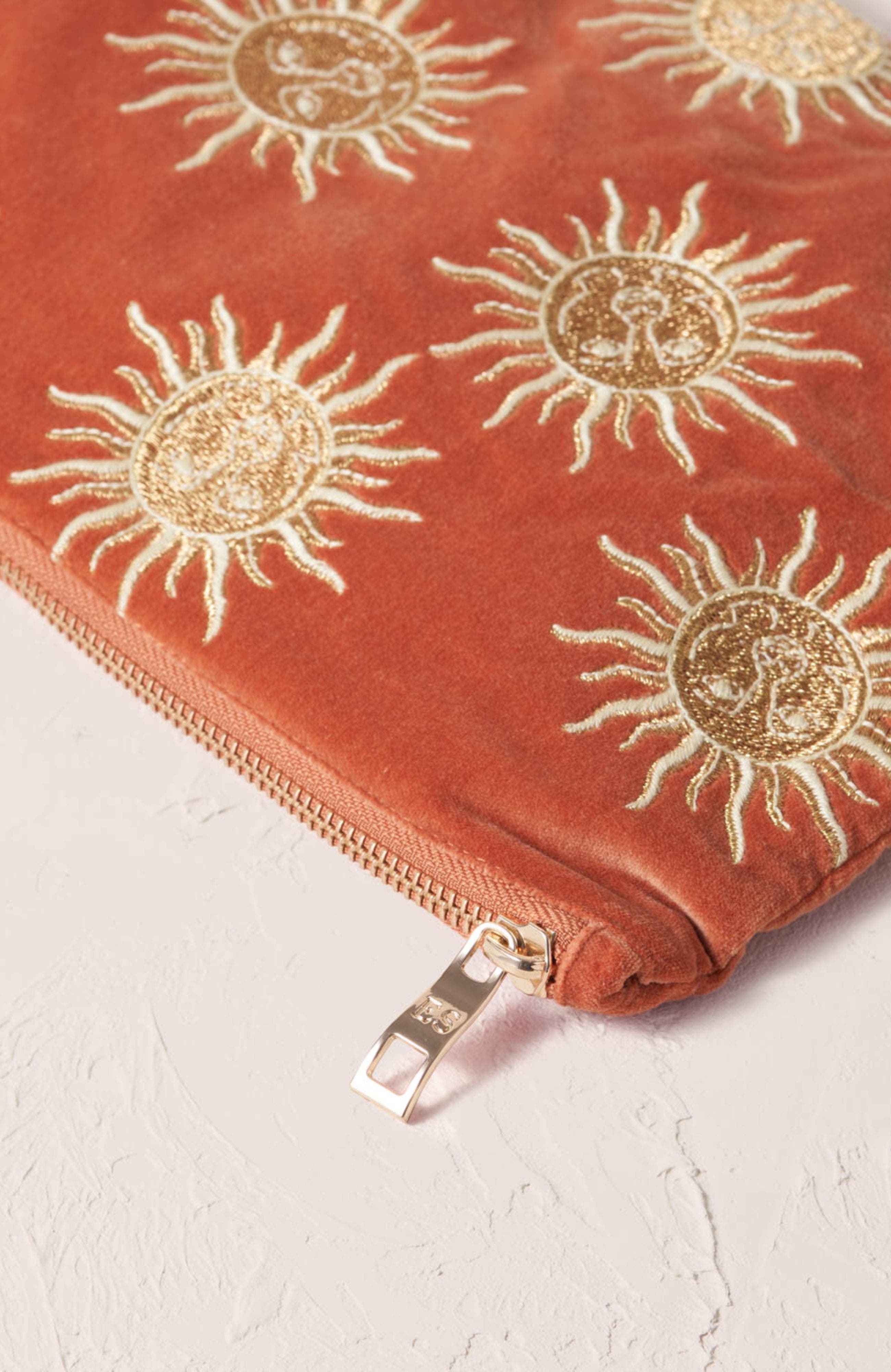 Elizabeth Scarlett Sun Goddess Velvet Everyday Pouch, Alternate, color, Rust