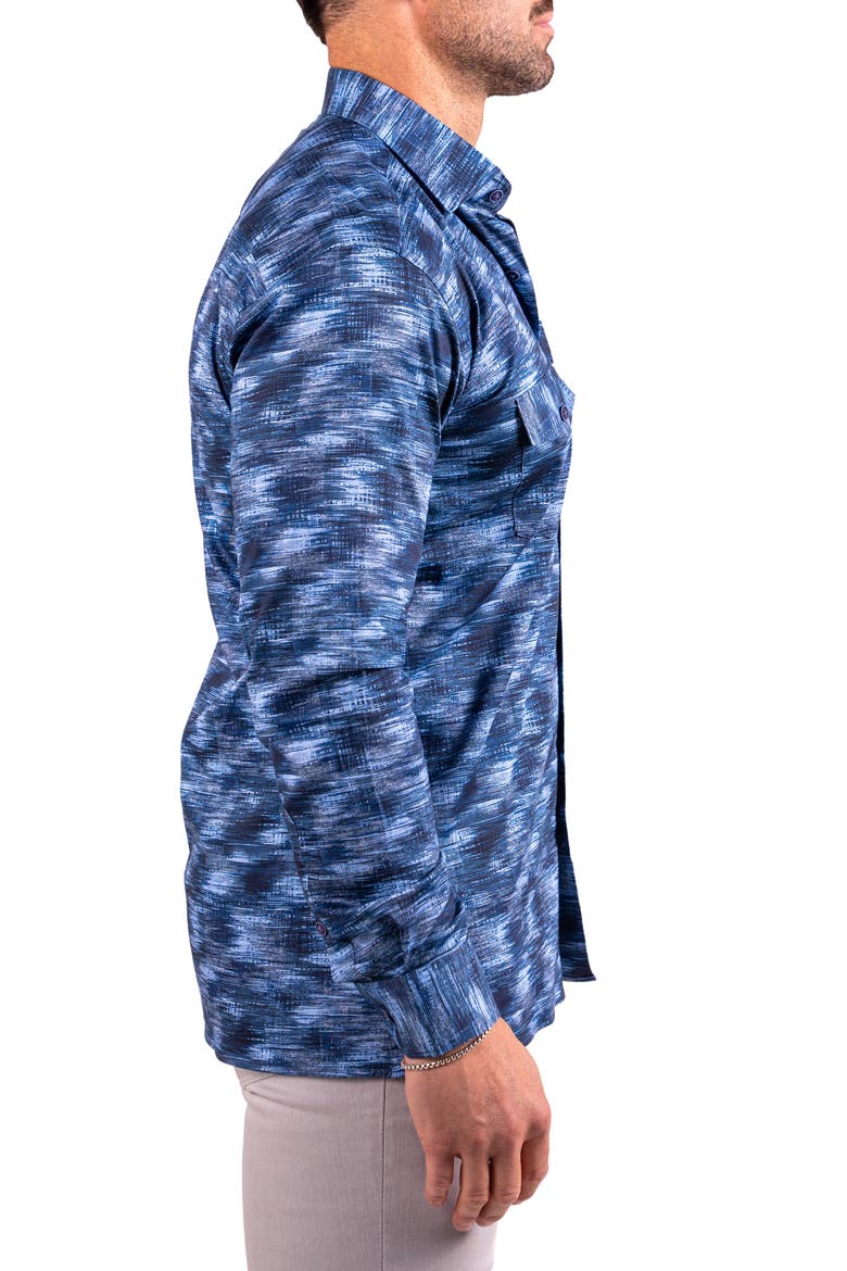 Denim Print Resistance Contemporary Button-Up Shirt, Alternate, color, BLUE