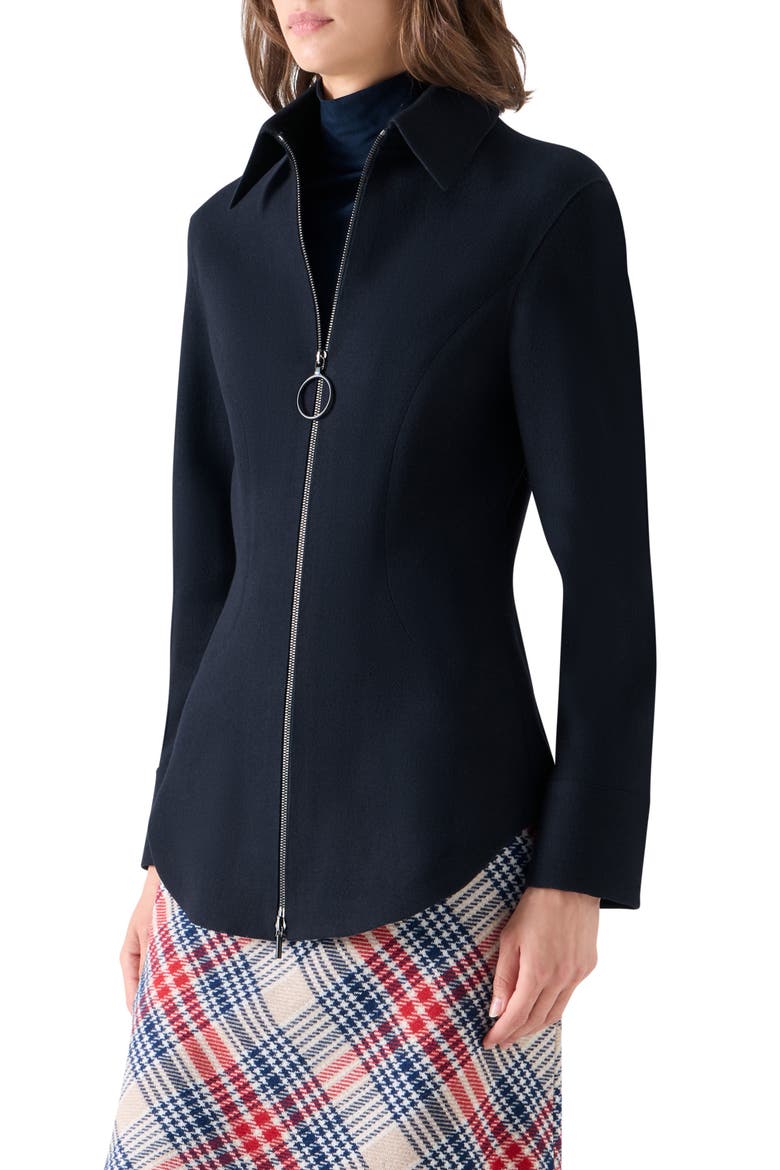 Double Knit Wool Blend Zip Up Jacket, Alternate, color, NAVY