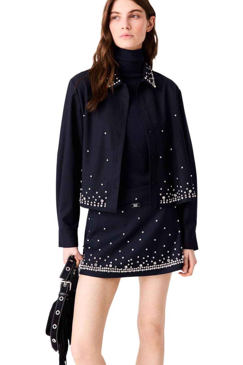 Rhinestone layered skort, Alternate, color, Navy
