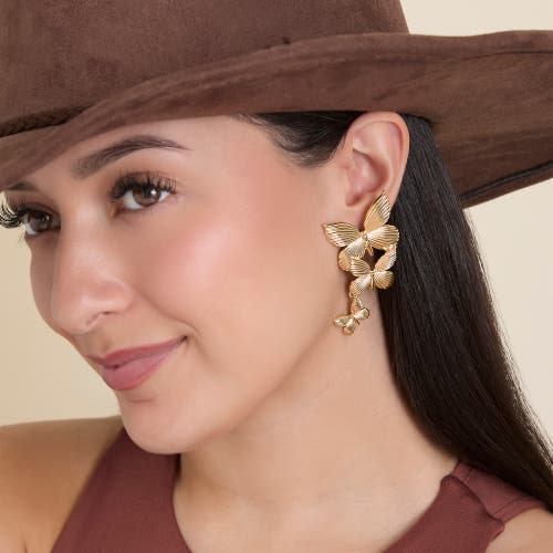 Jessica Simpson Cascading Butterfly Gold-tone Drop Earrings In Gold