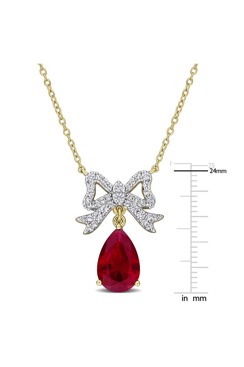 Lab Created Ruby & Labe Created White Sapphire Bow Pendant Necklace, Alternate, color, RED