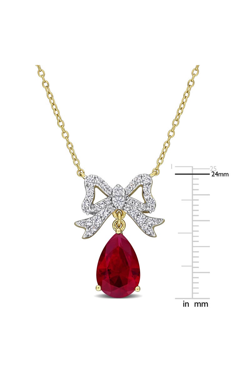 DELMAR Lab Created Ruby & Labe Created White Sapphire Bow Pendant Necklace, Alternate, color, Red