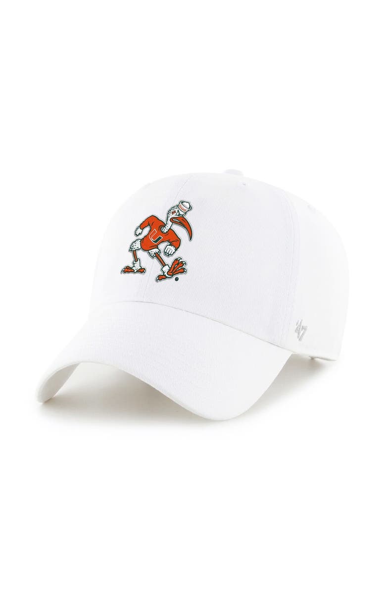 '47 Men's '47  White Miami Hurricanes Clean Up Adjustable Hat, Main, color, 
